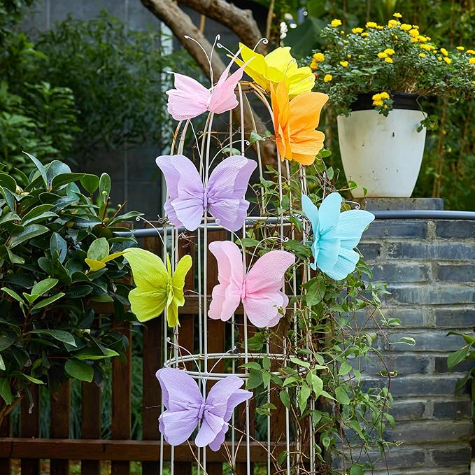 3D Hanging Butterfly Decorations, Colorful Butterfly Birthday Party Decorations, 8 Pcs Paper Butterfly Hanging Decorations with Green Leaf Strings for Girls, Women, Flower Garden Party Decor