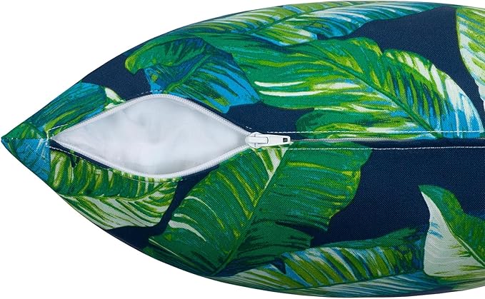 Magpie Fabrics Patio Pillow with Insert 18"x18", Set of 2, Fade-Resistant Outdoor Indoor Cushion Decorative Throw Pillow Decoration for Couch Garden Furniture - Green Lagoon Leaves
