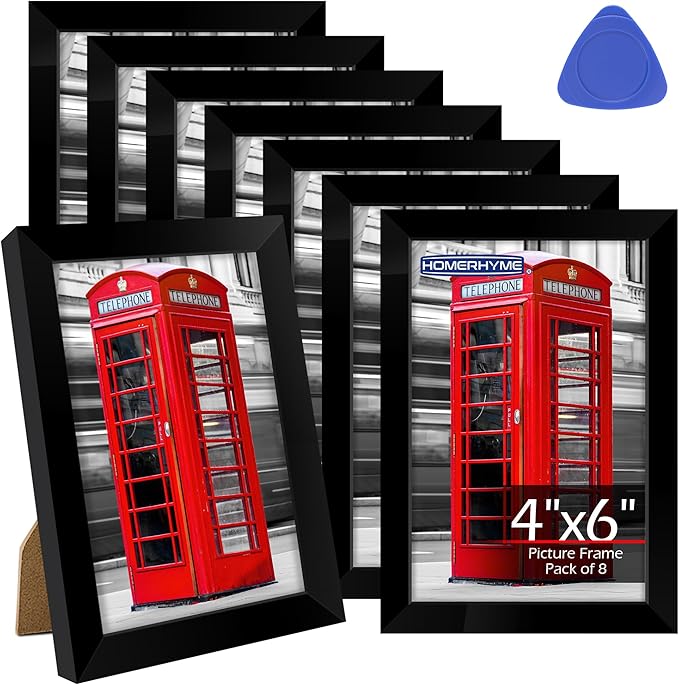 4x6 Picture Frames Set of 8, 4 by 6 Black Photo Frames for Gallery Wall Mounting or Table Display, Collage Frames with Clear Plexiglass for Home Office Decor