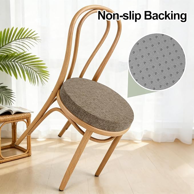 Tromlycs Round Chair Seat Cushion Pad 14 inch for Circle Bistro Chairs Non Slip Foam Cushion Nature Linen