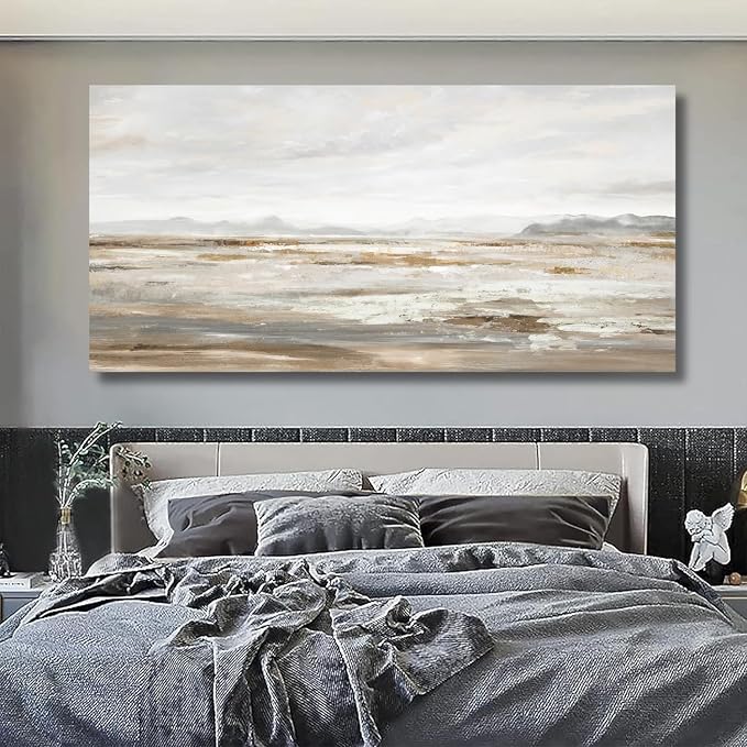 TRAIN2 ART Abstract Wall Art Canvas Wall Art for Living Room Brown and Grey Ocean Wall Decor Large Artwork for Bedroom Home Office 28"x57"