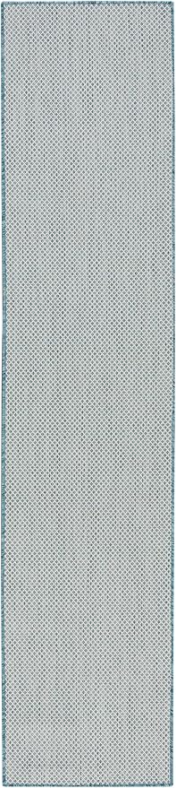 Nourison Home Courtyard Ivory Aqua 2'2" x 8' Area Rug - Easy Clean, Non Shedding, Bed Room, Living Room, Dining Room, Kitchen (8' Runner)