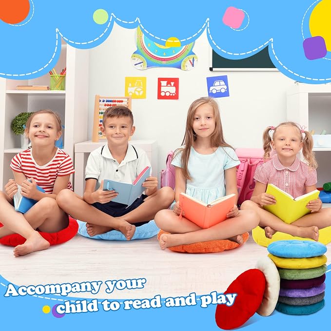 Fumete 16 Pcs 16 Inch Floor Cushions Pillow for Kids Bulk Classroom Round Flexible Seating Floor Cushions for Students Home Daycare School Reading Corner Yoga Meditation Picnic (Rainbow and Morandi)