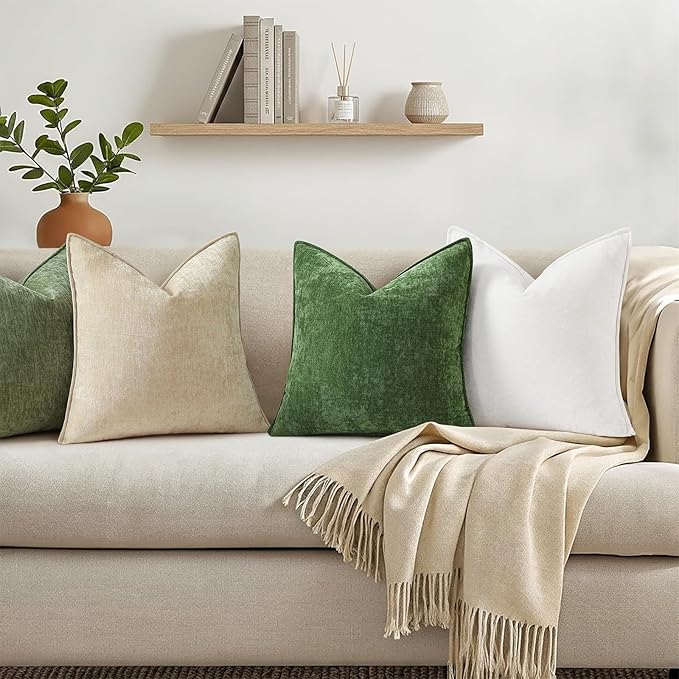decorUhome Summer Couch Throw Pillow Covers 12x20 Set of 2, Decorative Soft Velvet Modern Cozy Chenille Lumbar Pillow Cases with Elegant Design for Sofa Bed Living Room Home Decor, Moss Green