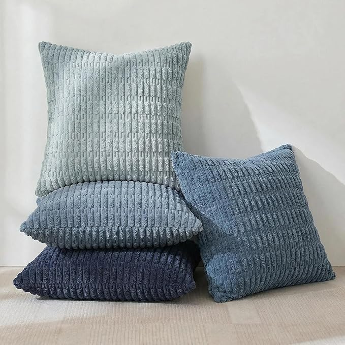Fancy Homi 4 Packs Decorative Throw Pillow Covers for Living Room Couch Bed, Modern Farmhouse Boho Home Décor Accent Cushion Case, 12" x 12" (Pack of 4), Blue Series