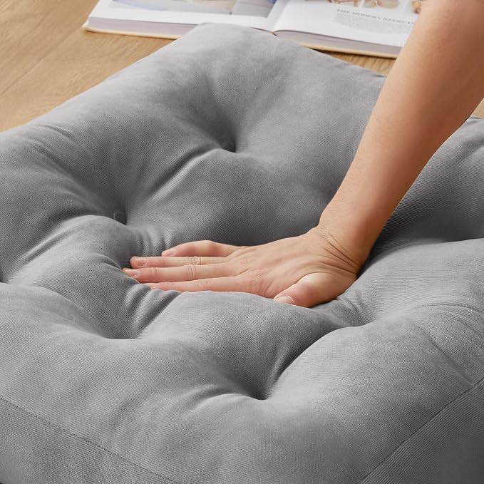 Meditation Floor Pillow Set of 4, Square Large Pillows Seating for Adults, Meditation Cushion Pillow,Tufted Corduroy Cushion for Tatami Living Room or Yoga, Light Gray, 22x22 Inch