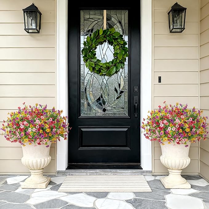 INXUGAO Artificial Fake Flowers Plants for Outdoor Spring Summer Decor, 12 Bundles Faux Silk Flowers for Outdoor Outside Planter Colorful Daisy UV Resistant Look Real for Front Door Porch Patio Yard