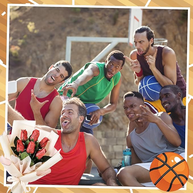 Suhine 6 Pcs Artificial Basketball Rose Flowers Sports Party Favors Bulk for Birthday Graduation Wedding Party Decoration Table Centerpieces Mom Team Coach Senior Night Gift(Basketball Color, Normal)