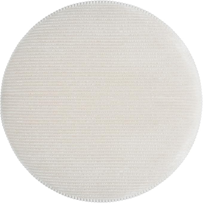Christopher Knight Home GAVI 30" Ottoman Foot Stool, Corduroy Pouf Footstool Ottoman Seat, Upholstered Foot Chair, Round Footrest, Modern Side Table for Living Room Bedroom Home Decor, Beige