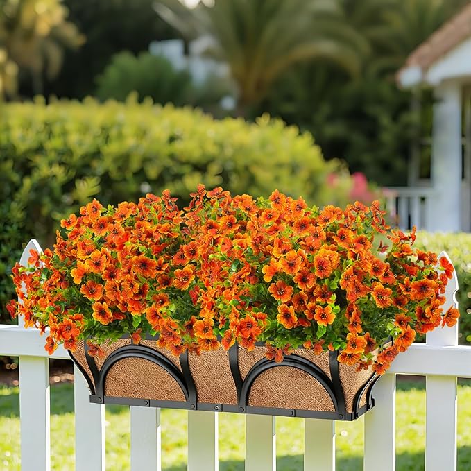 Grunyia 20 Bundles Artificial Flowers for Outdoors, UV Resistant Fake Plants Flowers Greenery Shrubs Plants for Decoration Outside Plants Hanging Planter Home Garden Decor (Orange)