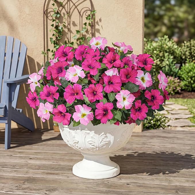 HyeFlora Artificial Flowers for Outdoors 4PCS Faux Petunias Silk Fake Flowers for Outside Planter UV Resistant Realistic Home Garden Porch Decor (Pink)