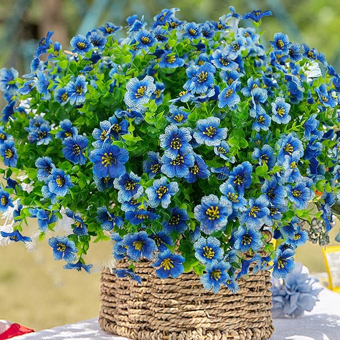 trytuny Artificial Flowers for Outdoor, UV Resistant Fake Silk Flowers, Realistic Faux Plants for Outside Indoor Porch Patio Window Box Planter Home Decor (20, Blue)