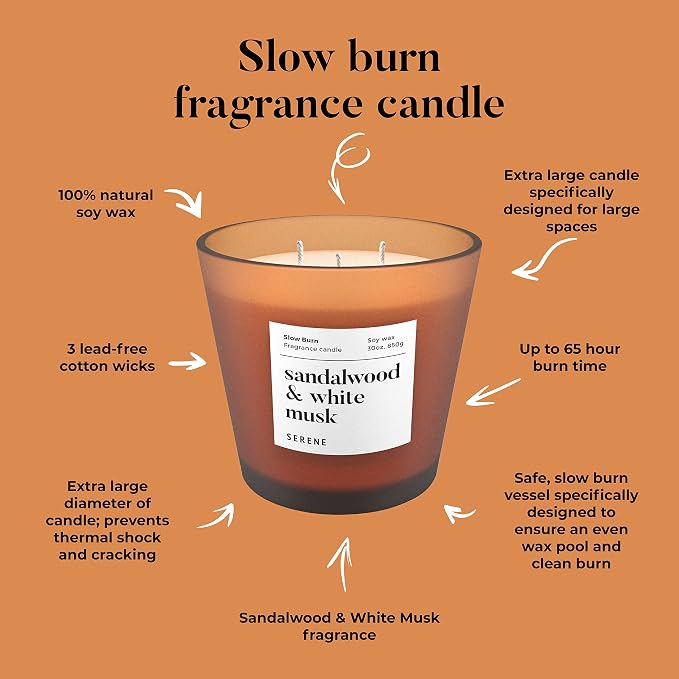 Hidden Label Large Decorative Jar Candle,Wood Wick Jasmine& Magnolia + Sandalwood White Musk Scented Candle.Soy Wax Candle for Home Scented