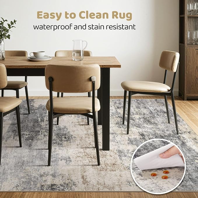 8x10 Area Rugs Living Room: Washable Large Abstract Modern Soft Rug Stain Resistant Indoor Floor Non Slip Accent Carpet for Bedroom Nursery Playroom Dining Room Office Dorm Home House- Grey Brown