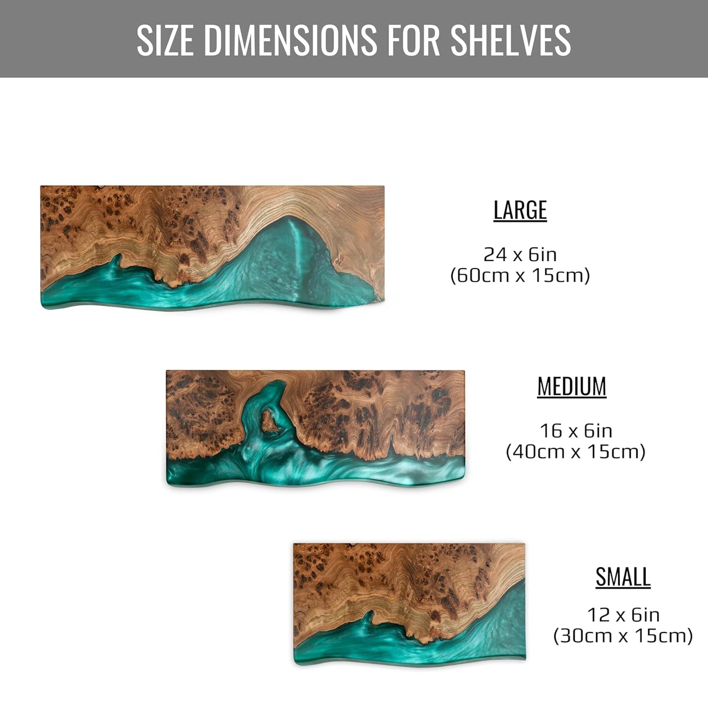 RWA Unique Live Edge Floating Shelf for Wall - Stylish Hanging Shelves for Room Wall Bedroom Bathroom Office Decor, Epoxy and Wood Wall Shelf Plank - Elegant Wall Mounted Shelves (green, 12x6")