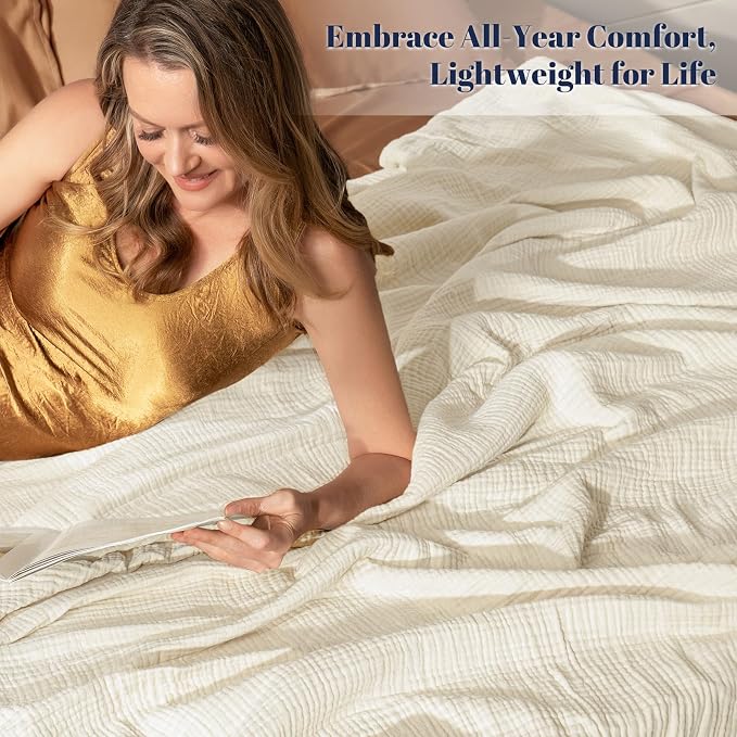 PHF 100% Cotton Muslin Throw Blanket 50" x 60", 4-Layer Lightweight Gauze Throw, Breathable Cloud-Soft Minimalist Blanket for Bed, Couch, Camping, Birch, Ideal Gift