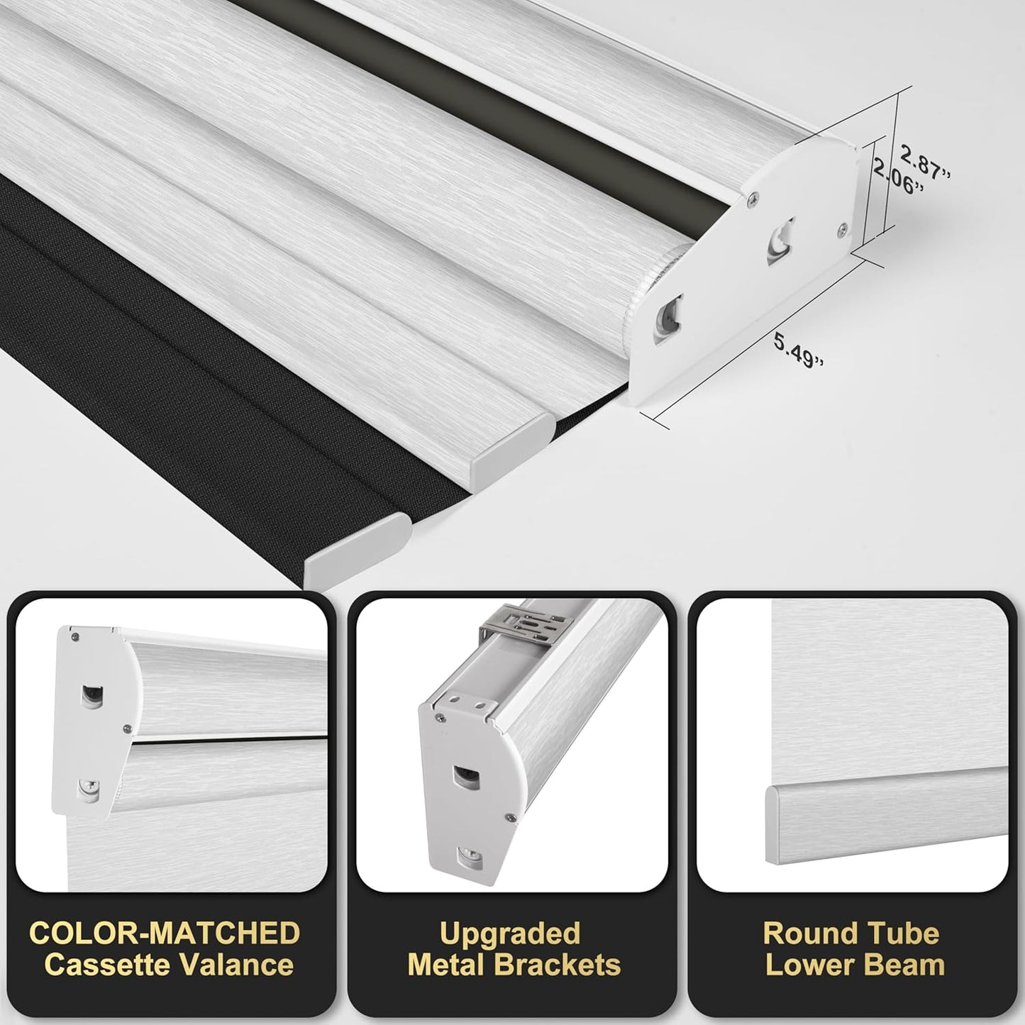 BERISSA Cordless Dual Roller Shades with Cassette Valance, Blackout and Light Filtering Shades for Home Office. Linen Black and White. 53 W x 48" H