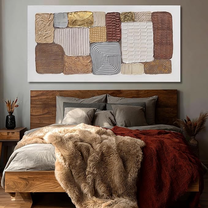 Dolidoteart Abstract Canvas Wall Art, Oversized Earth Tone Geometric Wall Decor Print, Neutral Brown Beige Gold Horizontal Artwork for Living Room Dining Room Office, 28x59 Inch