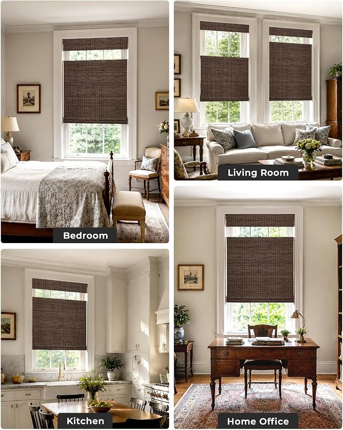 UNISHADES No Drill Cordless Bamboo Roman Shades, 25×64 in, Espresso | Room Darkening Top Down Bottom Up Window Blinds for Indoor Windows
