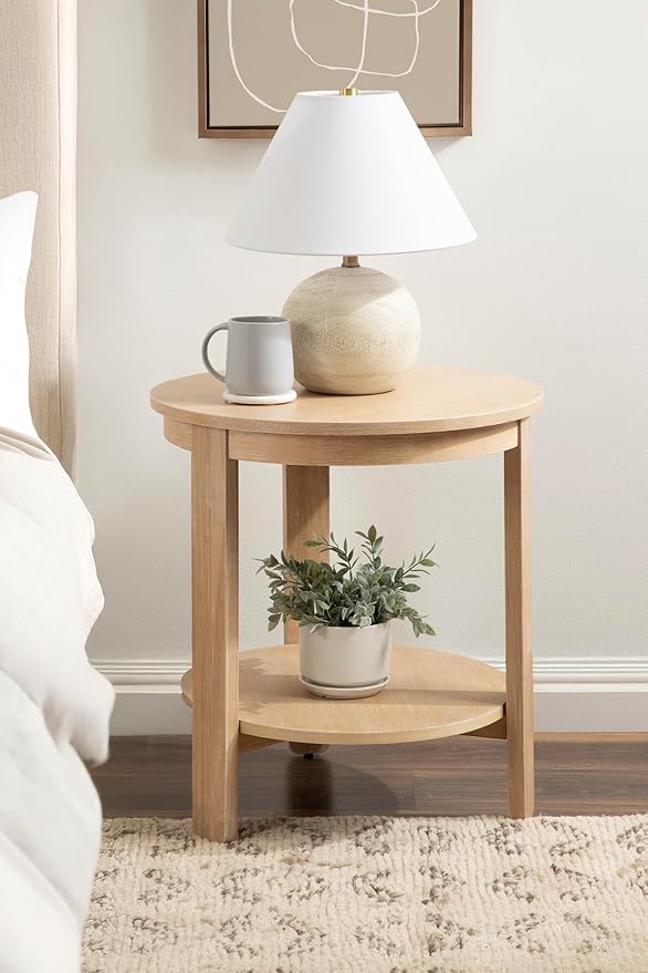 Kate and Laurel Foxford Tiered Round Side Table; 22 x 22 x 25; Light Natural; Transitional Two-Tier Circle Nightstand Table with Storage for Use as Living Room End Table