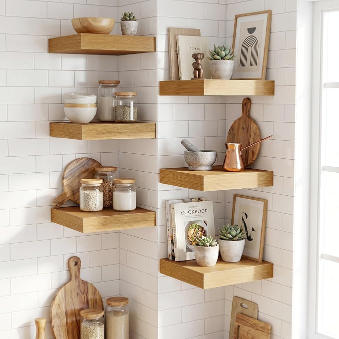 Fun Memories Floating Shelves for Wall 12 Inch, 12 Inch Deep Square Wall Shelves, Bathroom Storage Shelves Over Toilet, Wood Floating Shelves for Living Room Bedroom, Oak, Set of 2