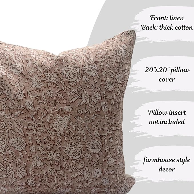Linen Throw Pillow Covers 20x20 inch Blush Pink Decorative Pillow Covers for Living Room, Bedroom