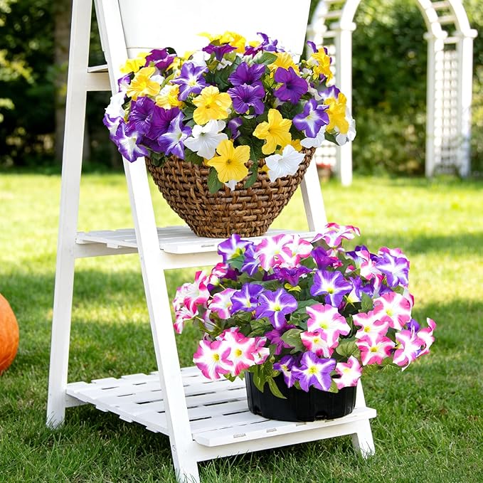 FULLMUSIC Spring Artificial Flowers for Outdoors, UV Resistant Fake Morning Glory, Look Real Faux Silk Plants for Front Door Garden Porch Planter