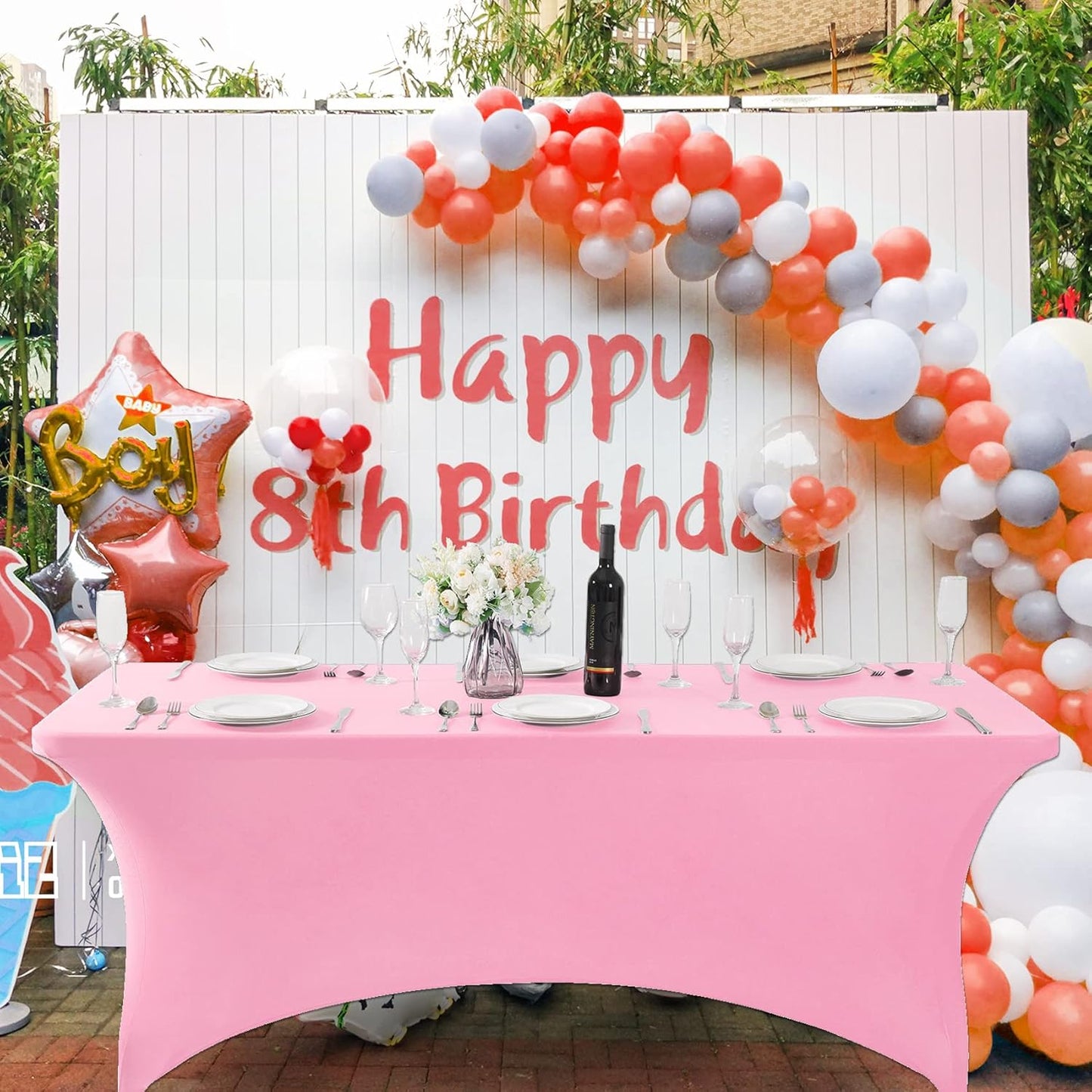 SuperO 2Pack Waterproof Spandex Table Cover for 4FT Table Universal Fitted Stretch Tablecloth for Party, Banquet, Wedding and Events-Pink