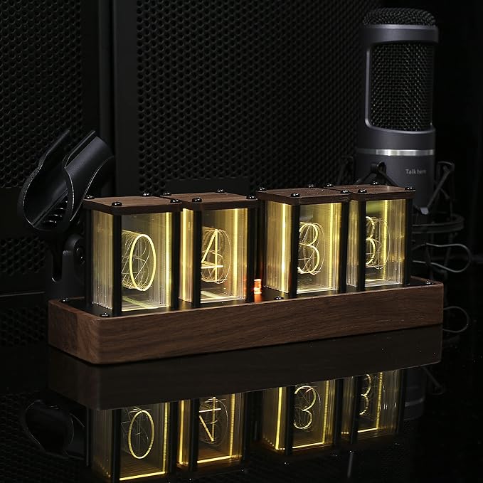 ClocTeck Nixie Tube Clock Walnut Digital Clock, Support Wi-Fi Time SYNC, Alarm & Timer, 12/24H Display, A Retro Gift for Friends
