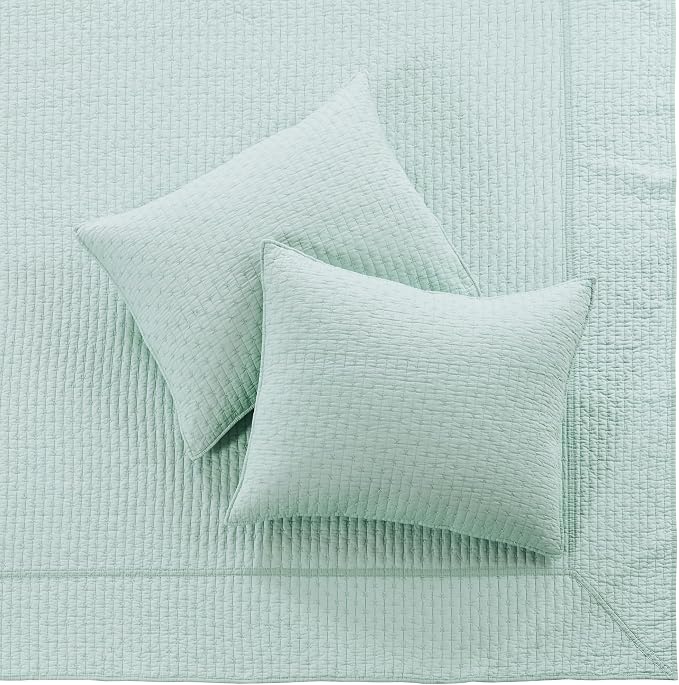 Levtex Home Cross Stitch Reversible Twin Bedspread Set (84x104in) with 1 Pillow Sham (26x20in) - Stitch Texture - Blue Haze - Cotton Twin Size Bedspread Set - Lightweight, Soft, Pre-Washed