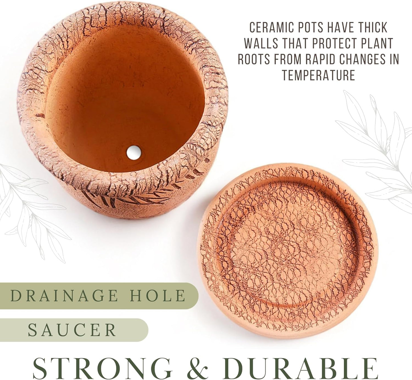 Ceramic Pot with Drainage Hole and Saucer, Plant Pots, Modern Decorative Planters for House Plants Indoor Flowers Plants, Cute Flower Pot - Gifts (Owls (1.6 L))