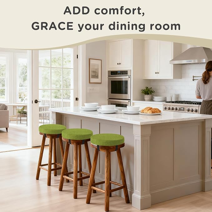 AddGrace Round Bar Stool Cushions 2 Pack Bar Stool Seat Cushion Non Slip Round Chair Pads with Removable and Washable Cover 12x12 Inch Green