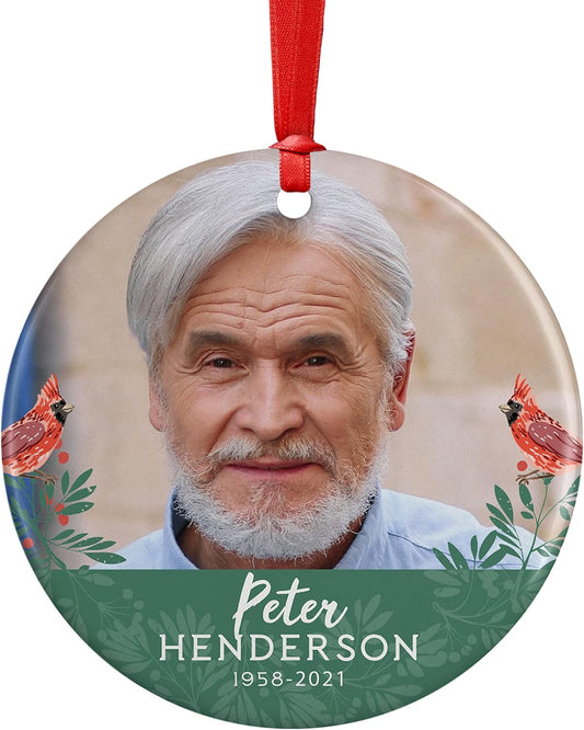 Cardinal Birds 2, Memorial Christmas Ornament Personalized with Photo, Name & Date - Upload Photo & Picture - 7 Designs, Memorial Ornaments Loss of Loved Ones – D6