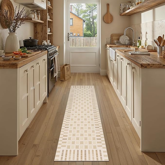 PureCozy Machine Washable Beige 2x6 Runner Rug for Hallways Indoor Kitchen Long Carpet Non-Slip Low Pile Modern Soft Accent Throw Rugs for Entrance Bedroom Dining Laundry