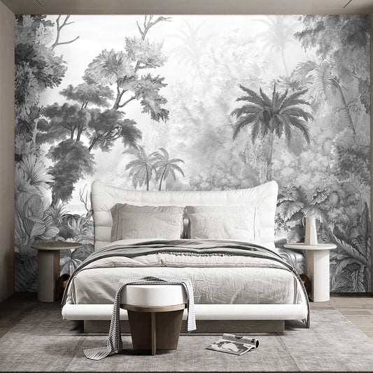 Grey Tropical Rainforest Plant wallpeper Living Room Bedroom Jungle Botanical Wall Mural - 160"x108"（Not Peel and Stick）