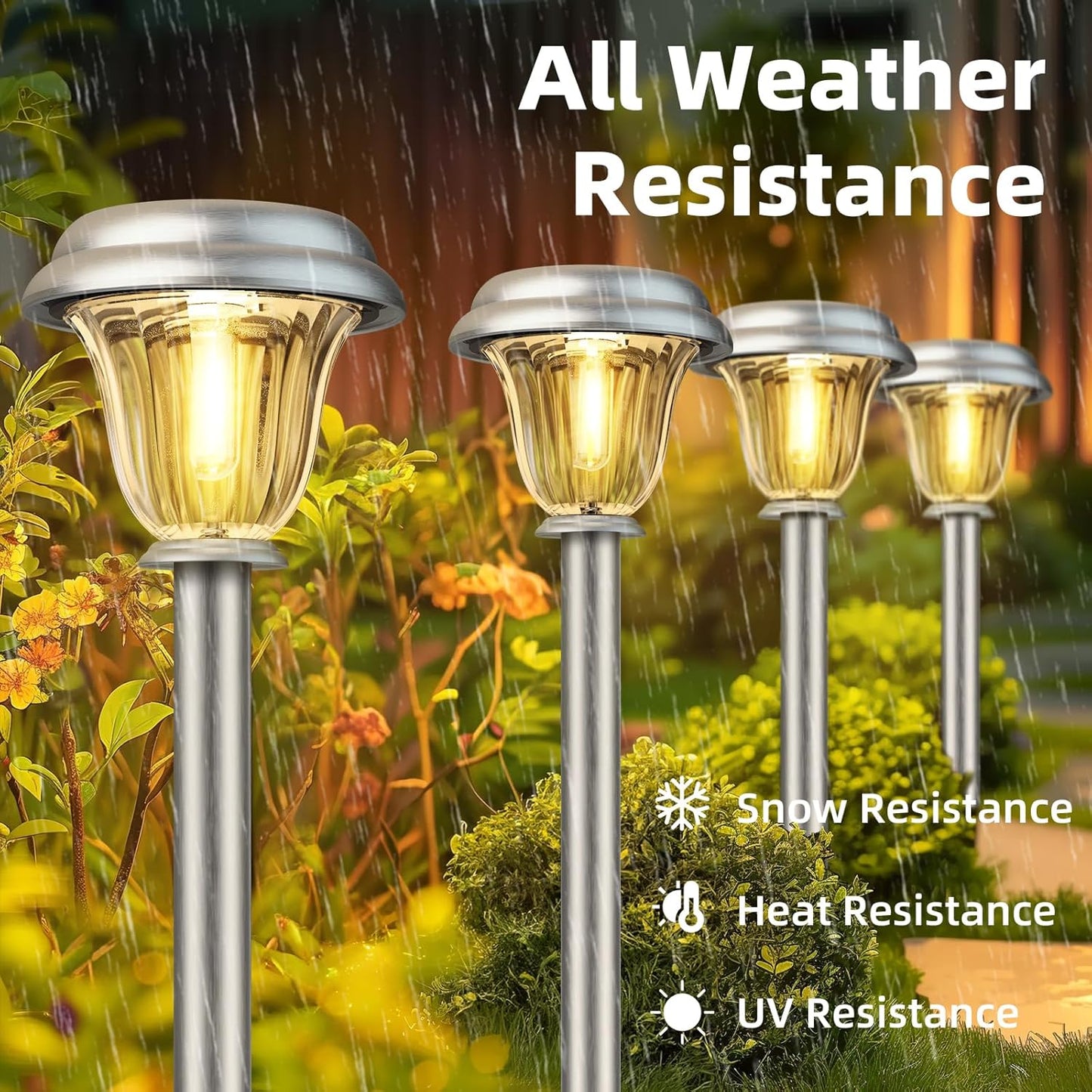 DERAYSION Solar Lights Outdoor Waterproof, Brushed Stainless Steel Glass Solar Pathway Lights, Auto On/Off Long-Lasting Outdoor Solar Lights for Garden, Landscape, Path, Yard 6 Pack