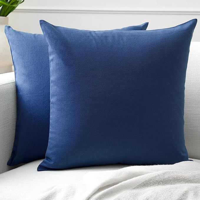 Encasa XO Throw Pillow Covers 18x18 in Set of 2 Cobalt Blue | No Inserts | Cotton Pillow Covers for Living Room, Bed, Sofa, Couch | Decorative Cushion Covers with Improved Zipper