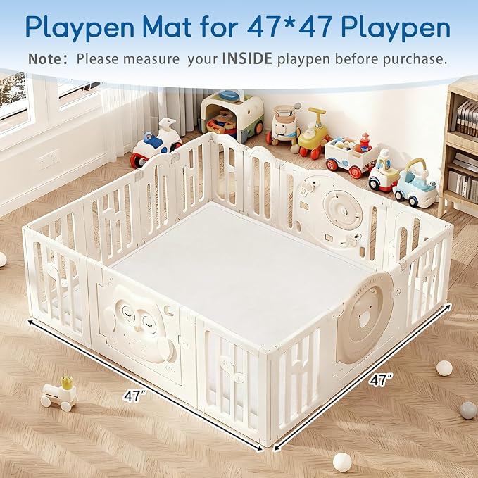 Baby Play Mat for Floor Nursery Rug Muscle Mat Area Rug Playroom Rug 47"x47" Playpen Mat Elastic Foam 1.3" Thick Crawling Mat for Babies,Toddlers, Infants, Kids,Cream