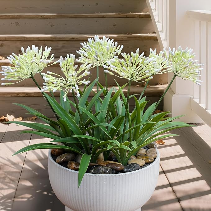 Outdoor Artificial Flowers for Porch 18.9 in Fake Plants 8 Bundles Plastic White Flower Large Faux Greenery for Outside Planter Yard Patio Decor