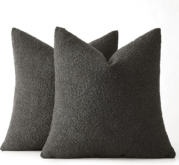 MIULEE 20x20 Inch Decorative Pillow Covers for Couch Bed Set of 2 Textured Boucle Neutral Throw Pillow Covers Dark Coffee Brown Accent Solid Pillowcases Sofa Living Room Home Decor