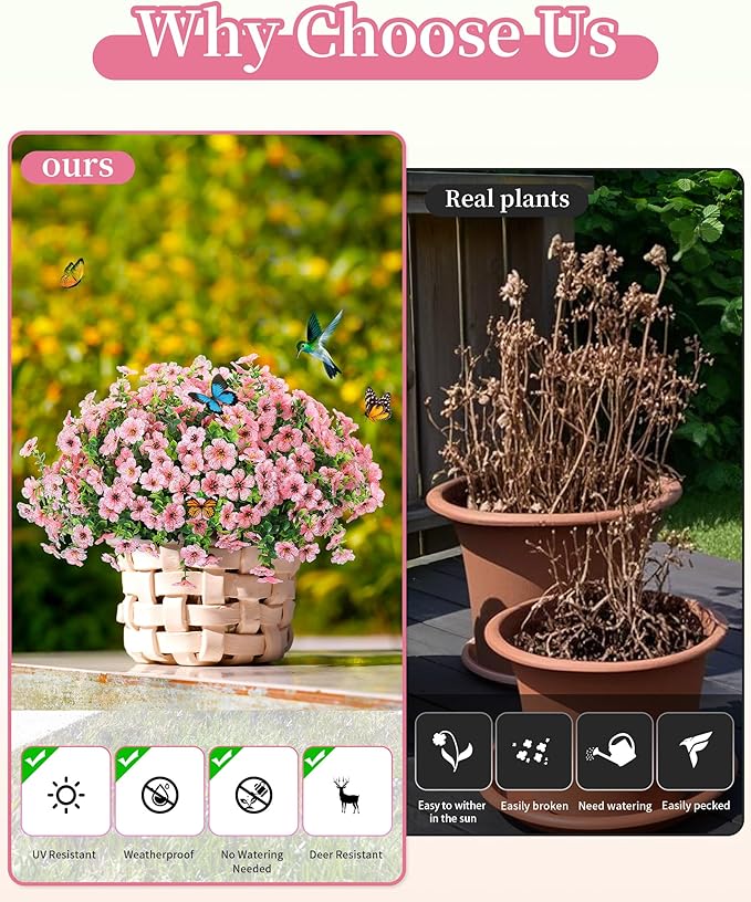 Artificial Flowers for Outdoor Decor, 16 Pack UV-Resistant Fake Pink Silk Daisy Flowers, Perfect for Spring & Summer Decorating – Front Porch, Patio, Window Boxes, and Potted Plants