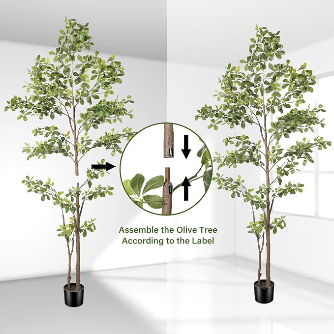 Faux Black Olive Tree 7ft, Artificial Shady Lady Tree with Natural Trunk and Realistic Leaves, Tall Floor Plants for Living Room Decor Home Office Indoor Pack of 1