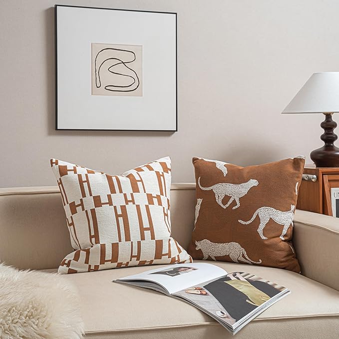 Croker Horse 18x18'' Inches Throw Pillow Cushion Cover - Leopard Cheetah Pattern Chenille Jacquard Embroidery Luxury Modern Fashion Style Couch Sofa Pillow Cover for Living Room Bedroom