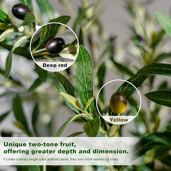 8FT Artificial Olive Tree with Realistic Leaves & Natural Trunk, Faux Silk Olive Plant in White Planter, Tall Fake Tree for Modern Home Office Living Room Entryway Corner Decor, Maintenance Free