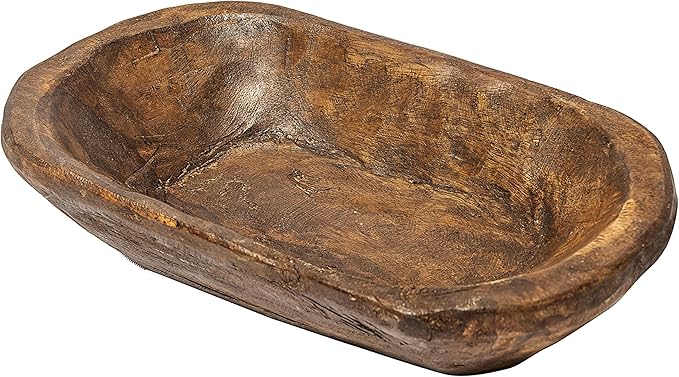 MAINEVENT Decorative Bowl Home Decor Approx 10 Inch, Hand Crafted Spanish Oak Wooden Dough Bowl Decor, Table Centerpiece Made in USA