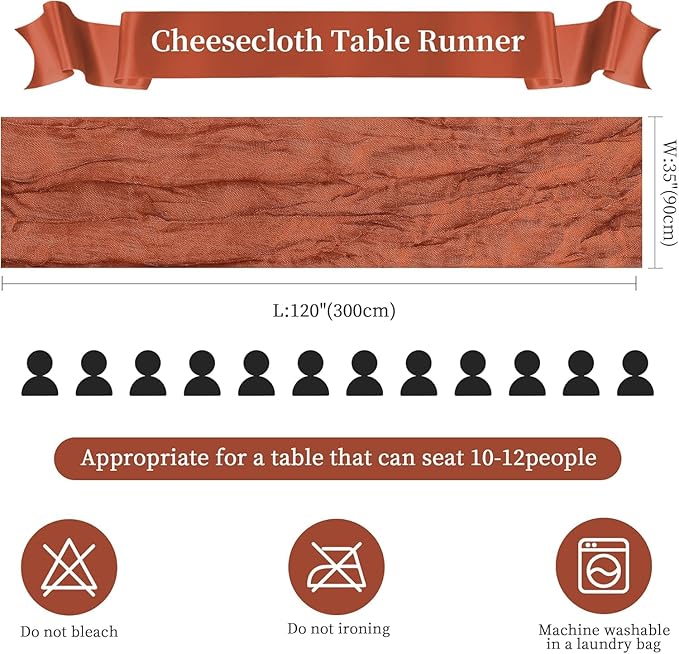 6 Pack Terracotta Cheesecloth Table Runner 10FT Long Boho Gauze Table Runner Rustic Sheer Runner for Spring Wedding Bridal Baby Shower Birthday Party Table Decor Home Thanksgiving Decor