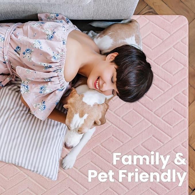 Macgace Ultra Soft Pink Area Rug for Girls Bedroom, 3x5 Modern Geometric Shag Rugs with Nonslip Backing for Living Room, Washable Fuzzy Carpet for Cozy Kids Room Nursery