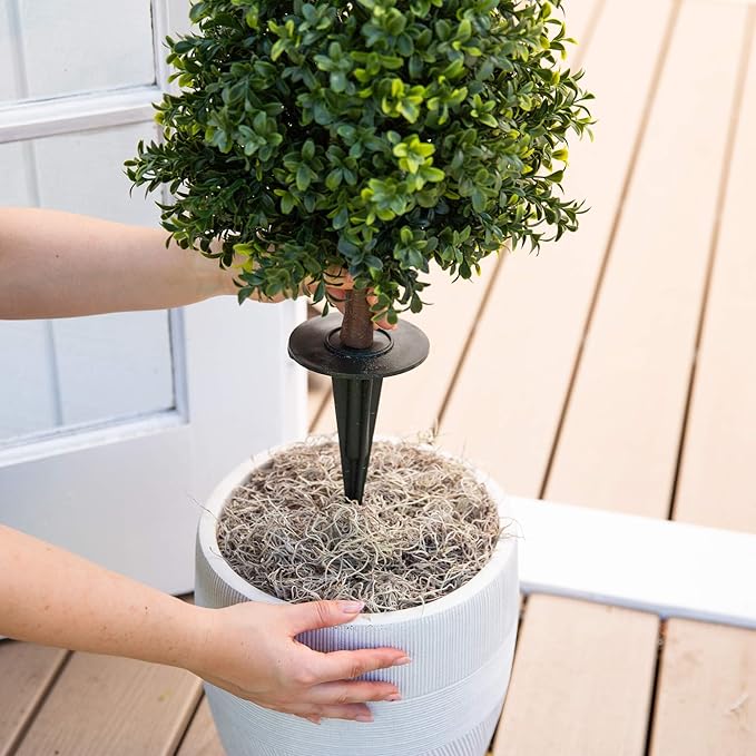 Nearly Natural 2.5 ft Artificial Boxwood Plants, Set of 2, UV Resistant with Integrated Ground Stakes for Indoor Outdoor Garden Decor