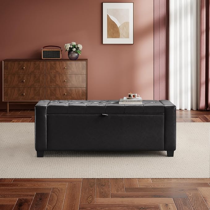 GRAINELL 42.13” Storage Ottoman Bench, Upholstered Tufted Bedroom Bench with Storage, End of Bed Storage Bench for Living Room & Entryway, 350 lb Capacity