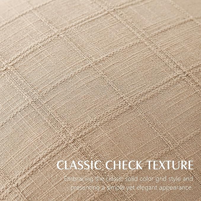 Foindtower Set of 2 Decorative Linen Check Throw Pillow Covers Neutral Farmhouse Lumbar Cushion Covers Modern Coastal Boho Home Decor for Sofa Chair Couch Bedroom Living Room,12×20 Inch,Camel